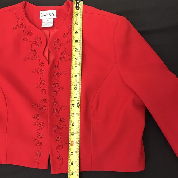 Dani M & Co Blazer Womens 14 Cropped Suit Jacket Flame Red Embroidered - Picture 3 of 7